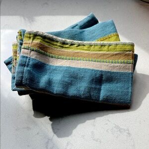 Striped Blue, Yellow, Tan & Beige Napkins 100% Cotton set of 4